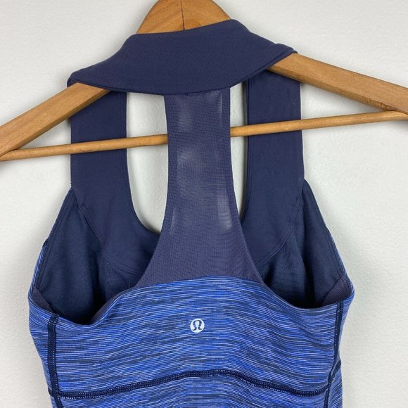Lululemon Racerback Tank Top Women 4 Blue Gray Space Dye Mesh Built In Shelf Bra - Picture 5 of 9